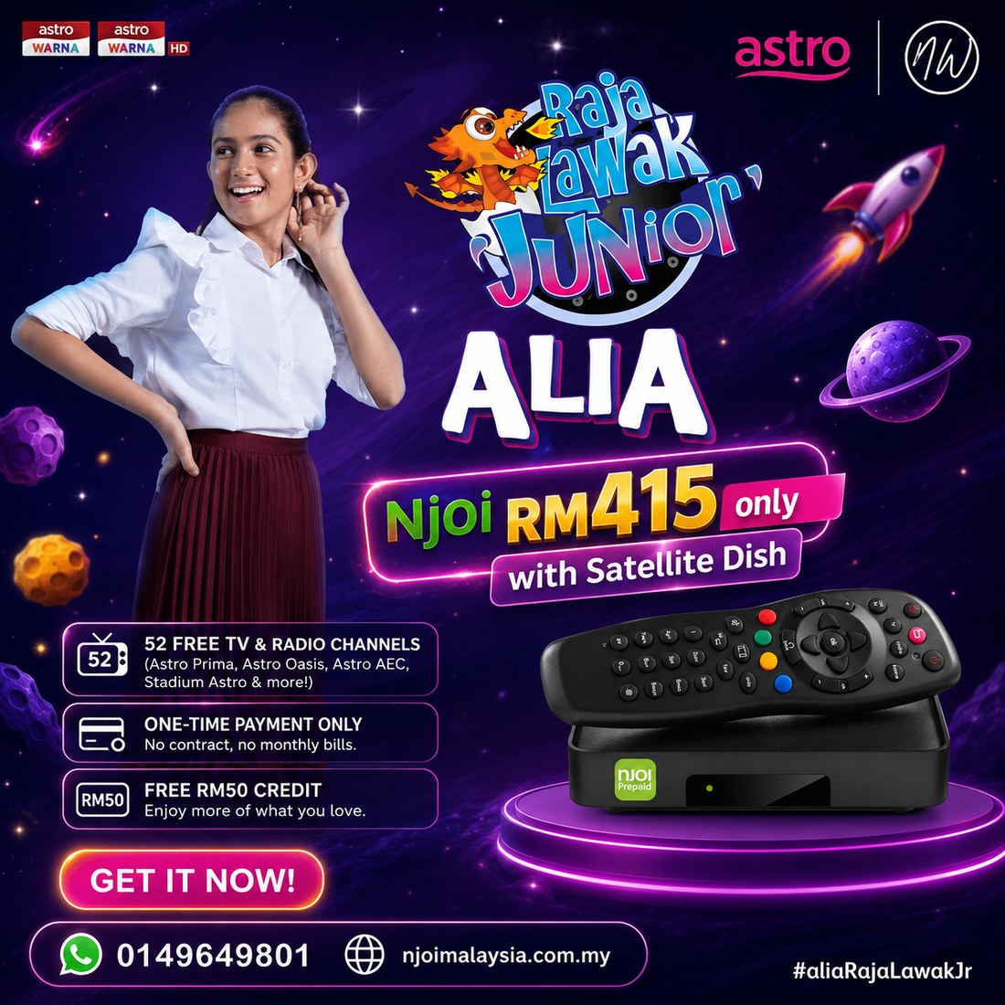 RM415 Get Njoi Decoder and Satellite Dish with Raja Lawak Junior Highlights