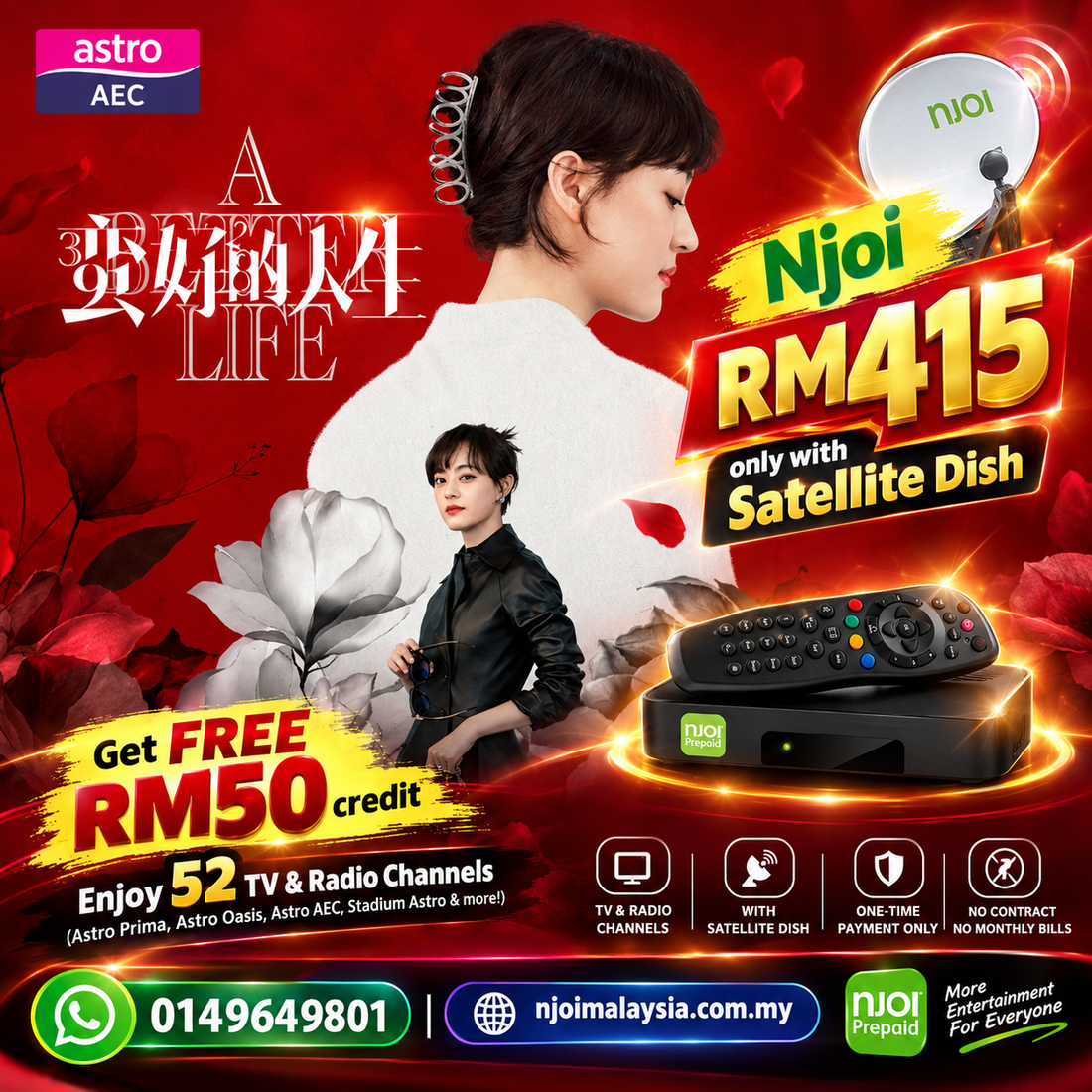Get Njoi Decoder and Satellite Dish for RM415 – Watch A Better Life on Astro AEC