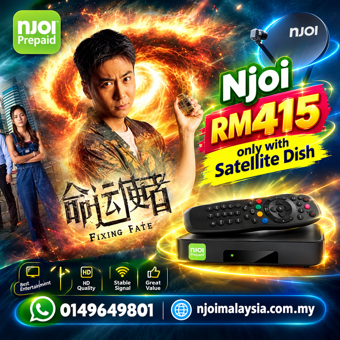 Watch Fixing Fate with Njoi – RM415 Gets Njoi Decoder and Satellite Dish | Sign Up Now