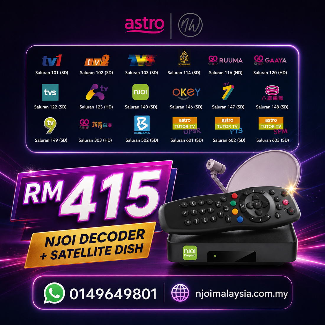 Pemasangan New Njoi RM415 dengan Njoi Decoder & Satellite Dish