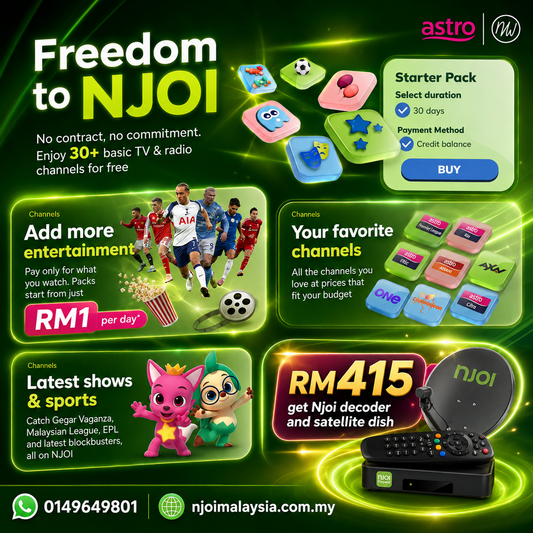 Upgrade Home TV with Njoi: No Contract, Lifetime Free Channels & RM415 Complete Set